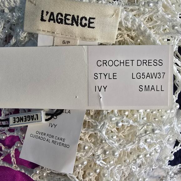L'Agence Angela Crochet Mesh Cover Up Dress Pearl Fringe Small NEW - Picture 5 of 9